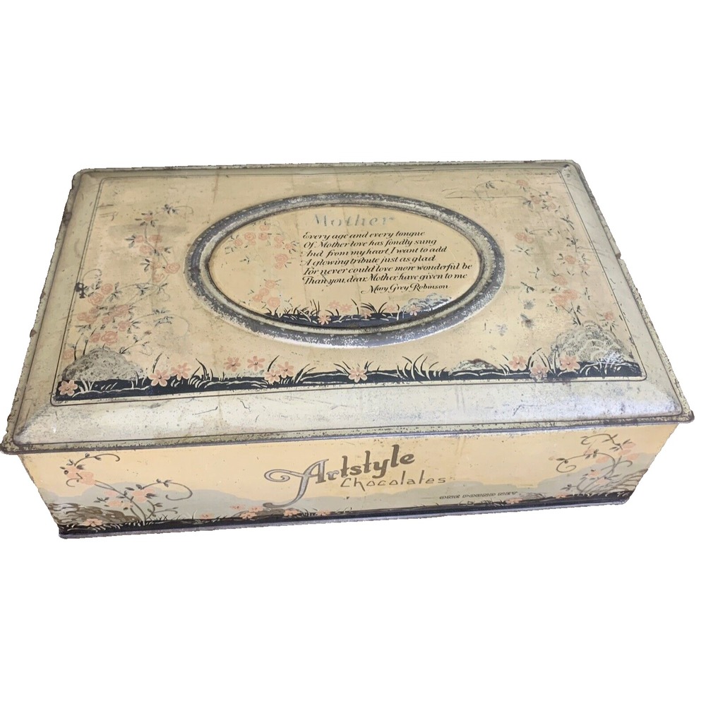 Artstyle CANDY METAL TIN 1900's Mother Poem Robinson 1 Pound Chocolate USA Stand